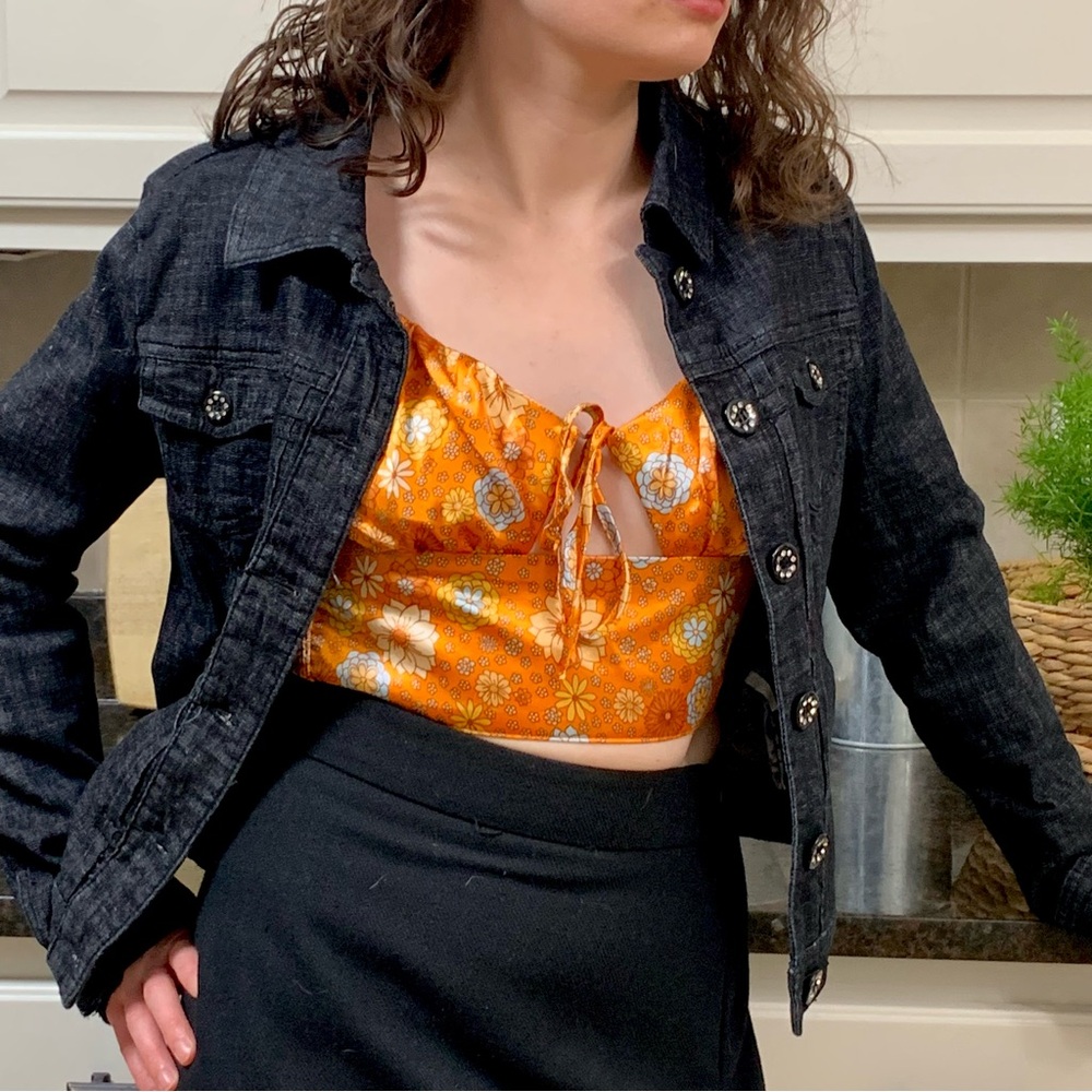 New Rue 21 Orange Satin Floral Top